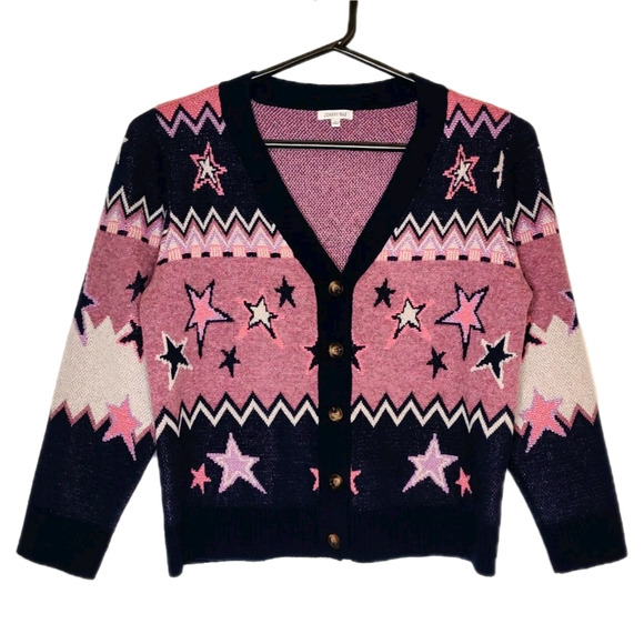 Johnny Was Shana Star Wool Cardigan Sweater Size XL Pink Blue Stars Sparkly NWOT - Picture 12 of 16